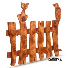 Вешалка "Кот с птицей на заборе" кавказская липа